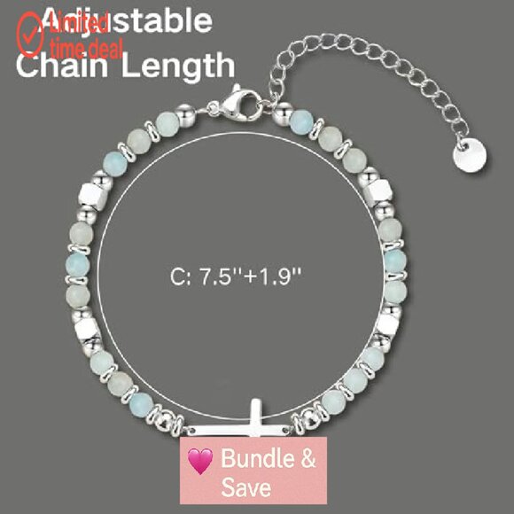 Christian Cross Charm Bracelet Beaded Stretch Fit Religious Jewelry Gift - Picture 3 of 8